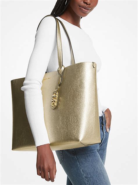 gold pebble leather michael kors tote